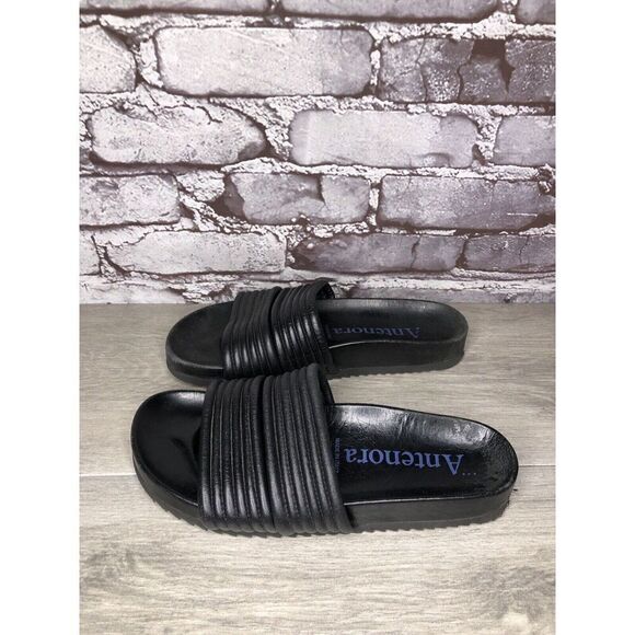 Antenora Black Leather Casual Strap Slides Italy Sandals Women Sz 7M US/38EU - Picture 7 of 16